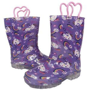 Little Girl Purple Light Up Rain Boots With Unicorns And Rainbows US 1